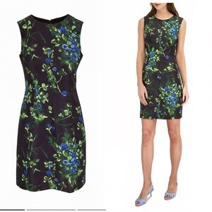 Carolina Herrera Floral Print Dress - Black and Green Sz 8 Like New